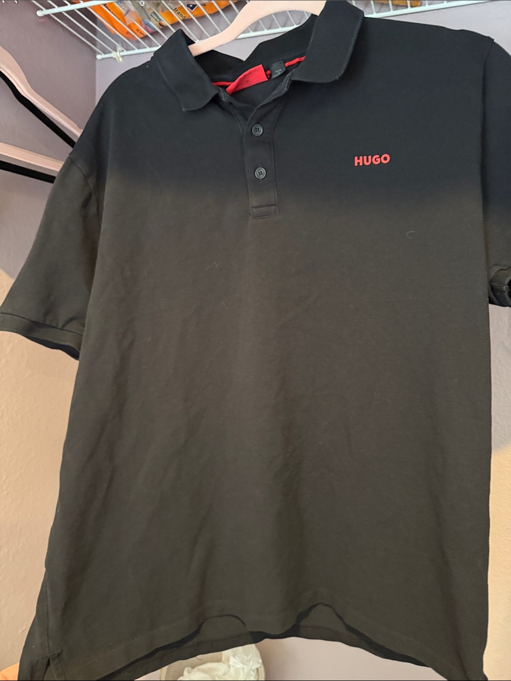 HUGO Black Polo with Red Logo Accent